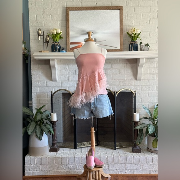 Host pick!!💖Anthropologie x Delfi Collective Asymmetrical Silk Faux Feather Top - Picture 1 of 6